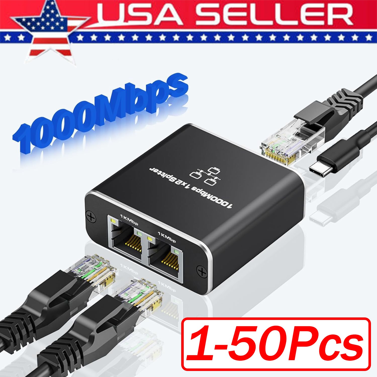 RJ45 Gigabit Ethernet Splitter 1000Mbps LANNetwork Internet 1to2 Out Adapter Lot