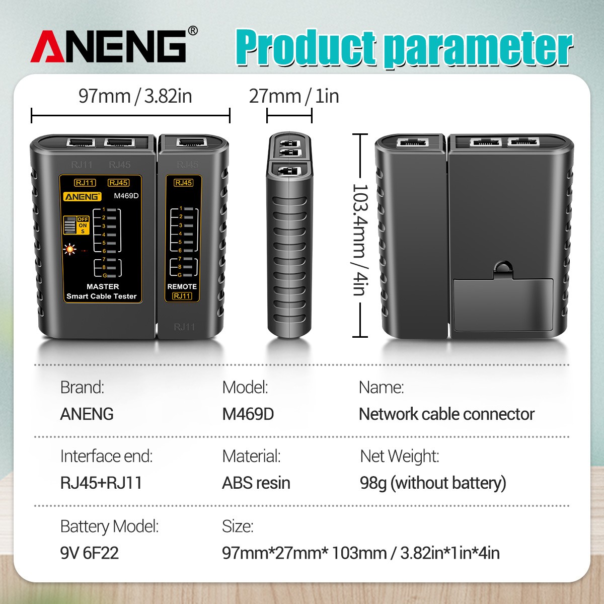 ANENG M469D RJ45 RJ11 Network Cable Tester LAN Telephone Line Detector Tracker