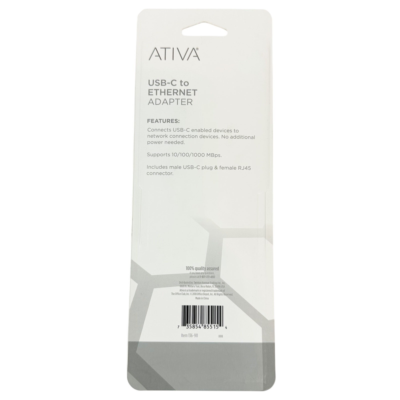 Ativa USB-C to Ethernet white Adapter #136911 network connection NEW in package