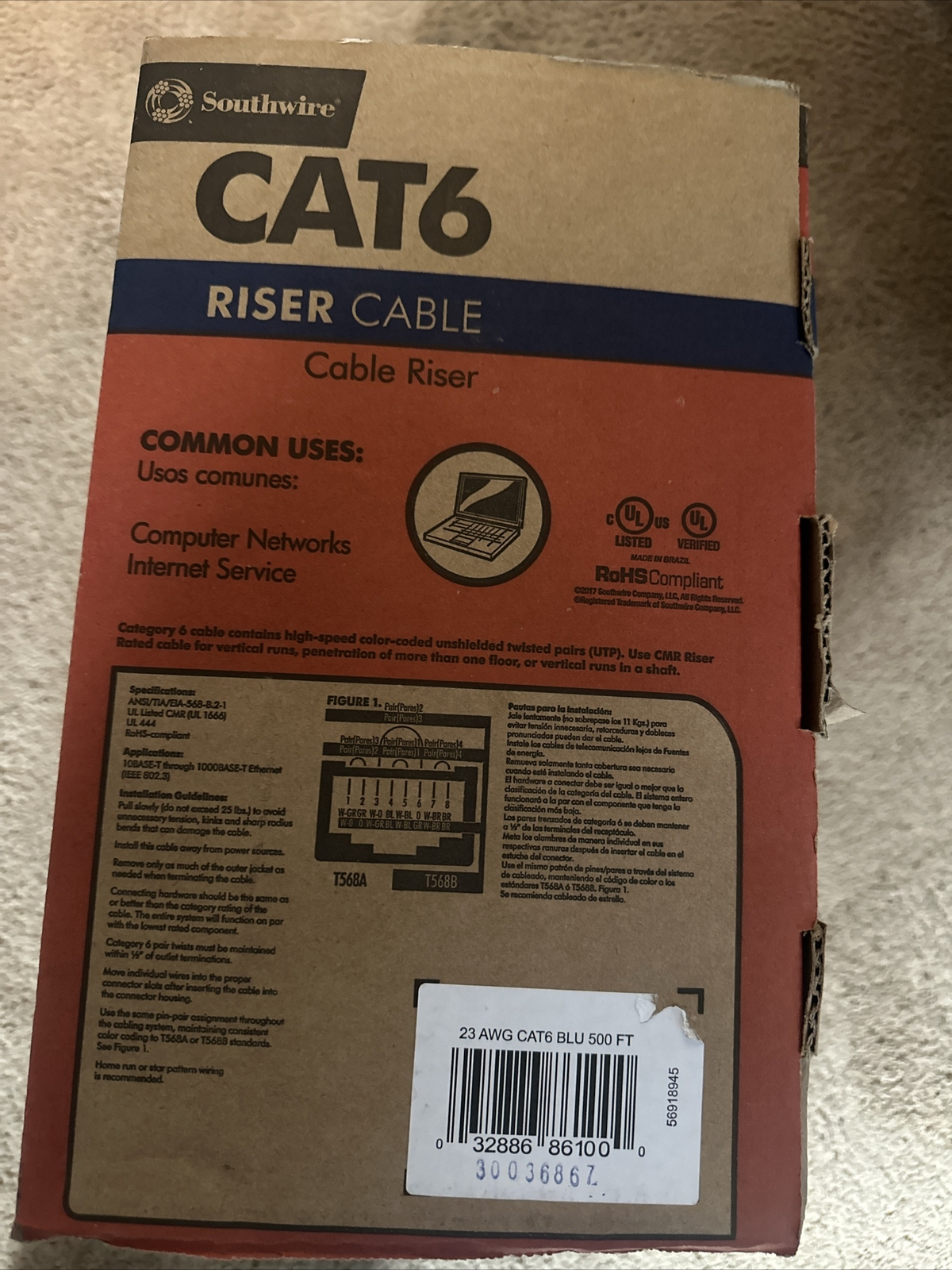 CAT6 500FT UTP 4-pair Cable 23AWG CCA 550MHz Network Ethernet Bulk Wire LAN NEW