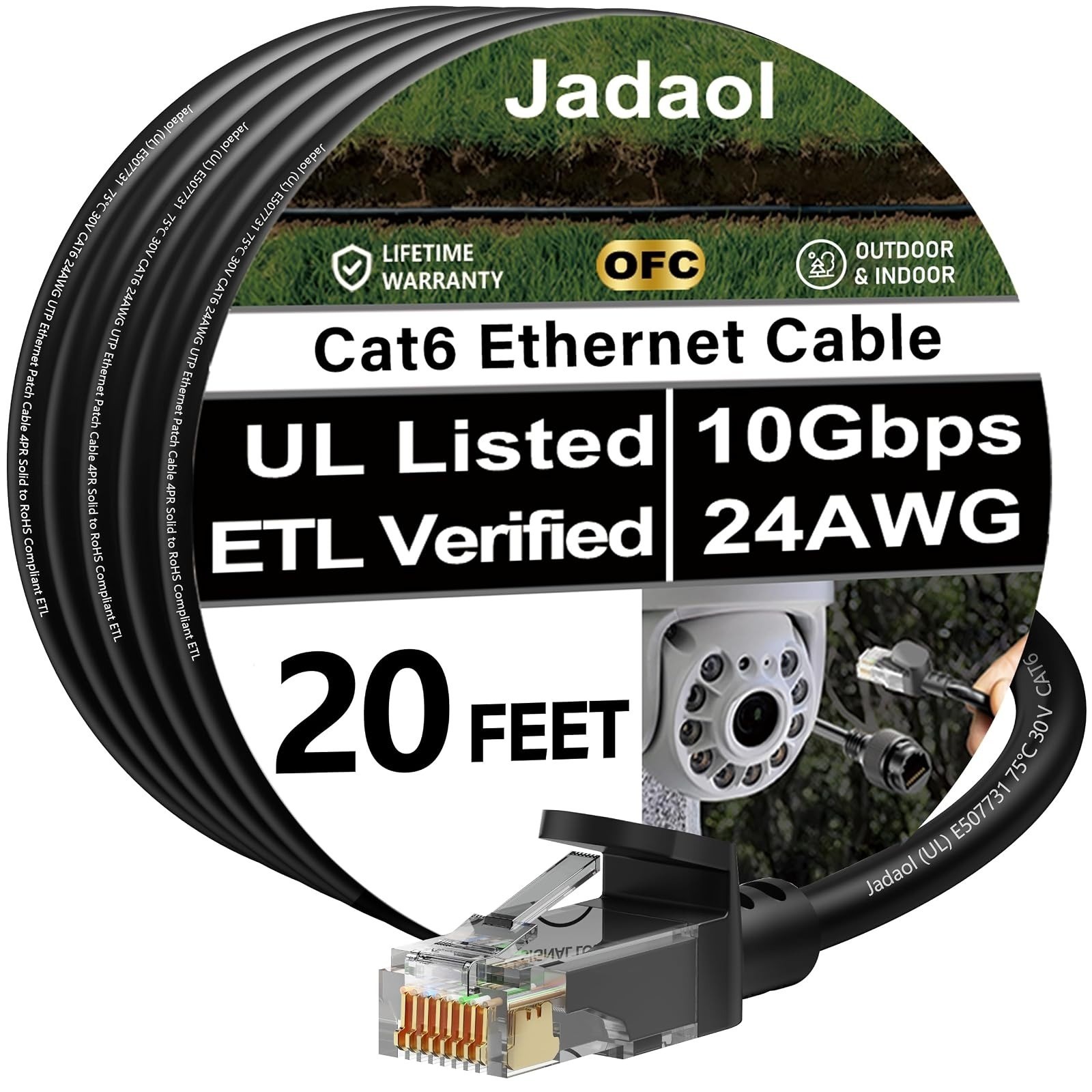 Jadaol Cat6 Ethernet Cable 15FT, 10Gbps Flat Network Cable, White