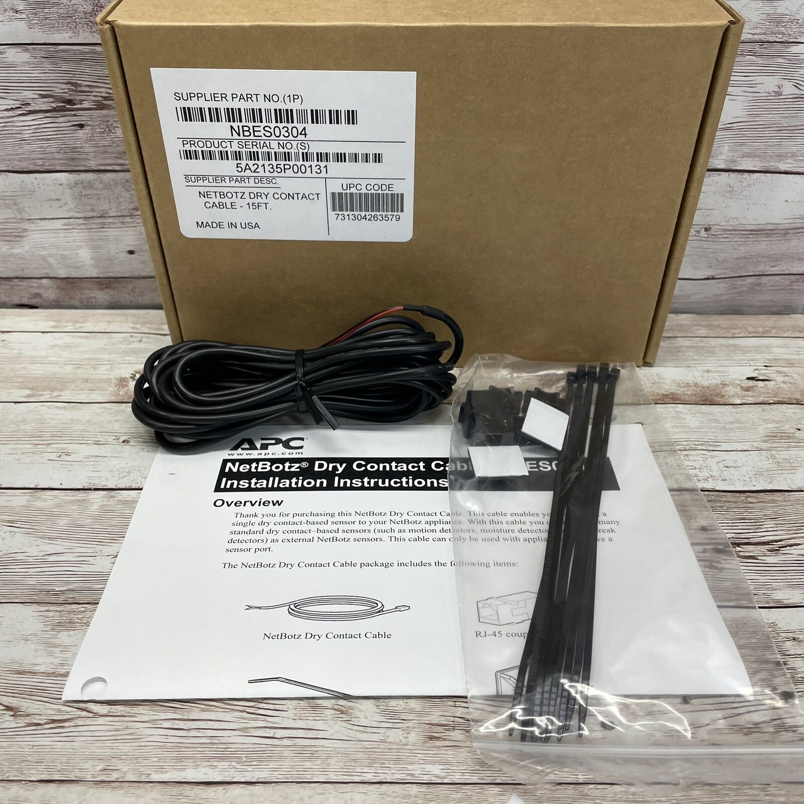 APC Schneider NetBotz Dry Contact State Monitor Sensor Cable 15ft Black NBES0304