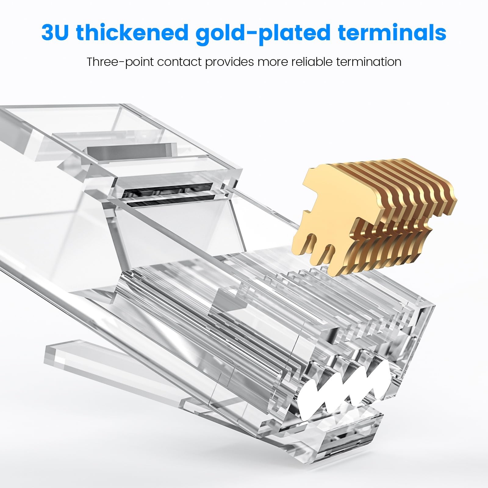 100 PCS RJ45 Connectors Cat6 Unshielded Modular Plug Solid Stranded UTP