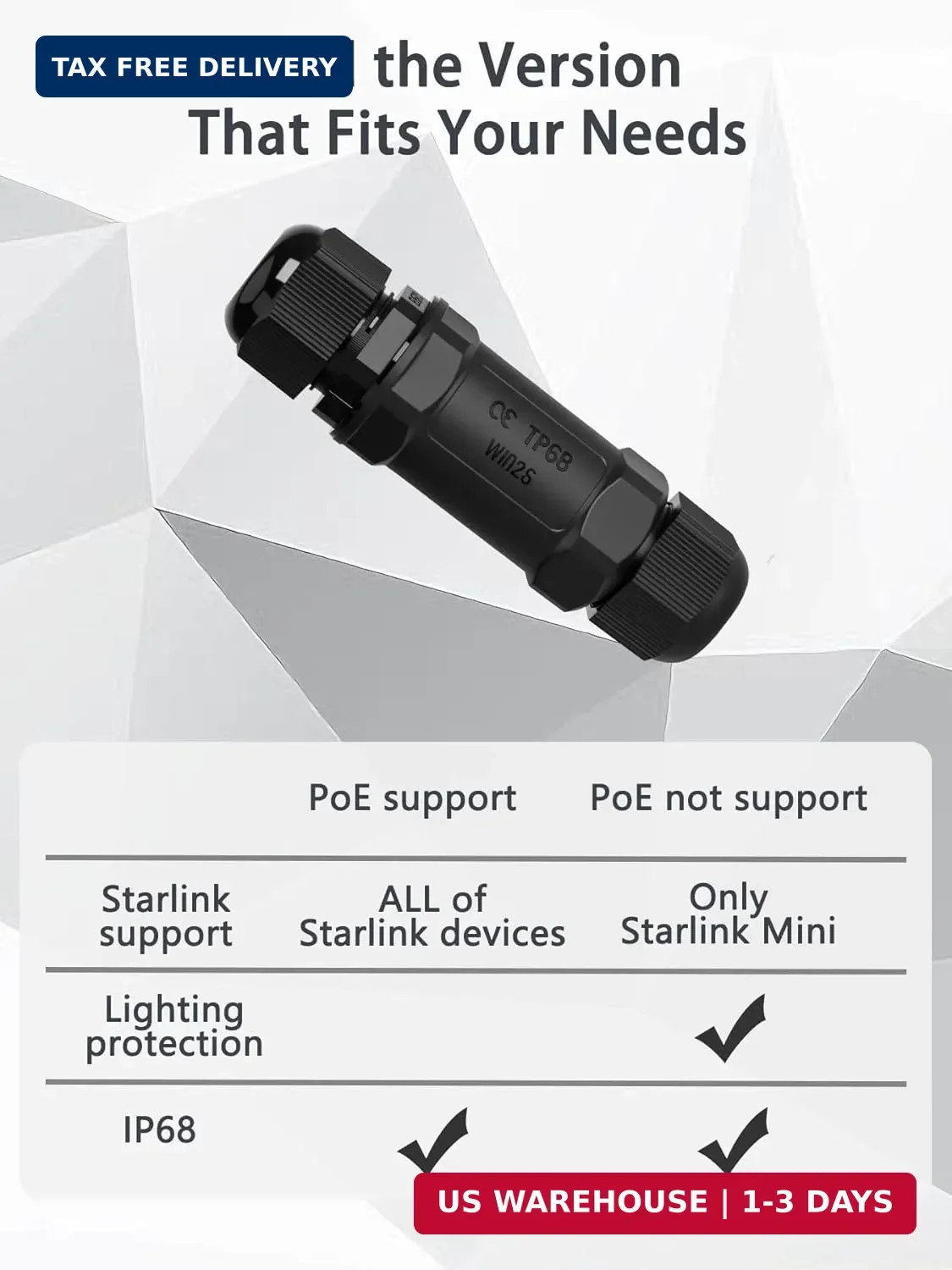 Starlink Ethernet Adapter Kit: IP68 Waterproof RJ45 Coupler for Starlink Cable/C