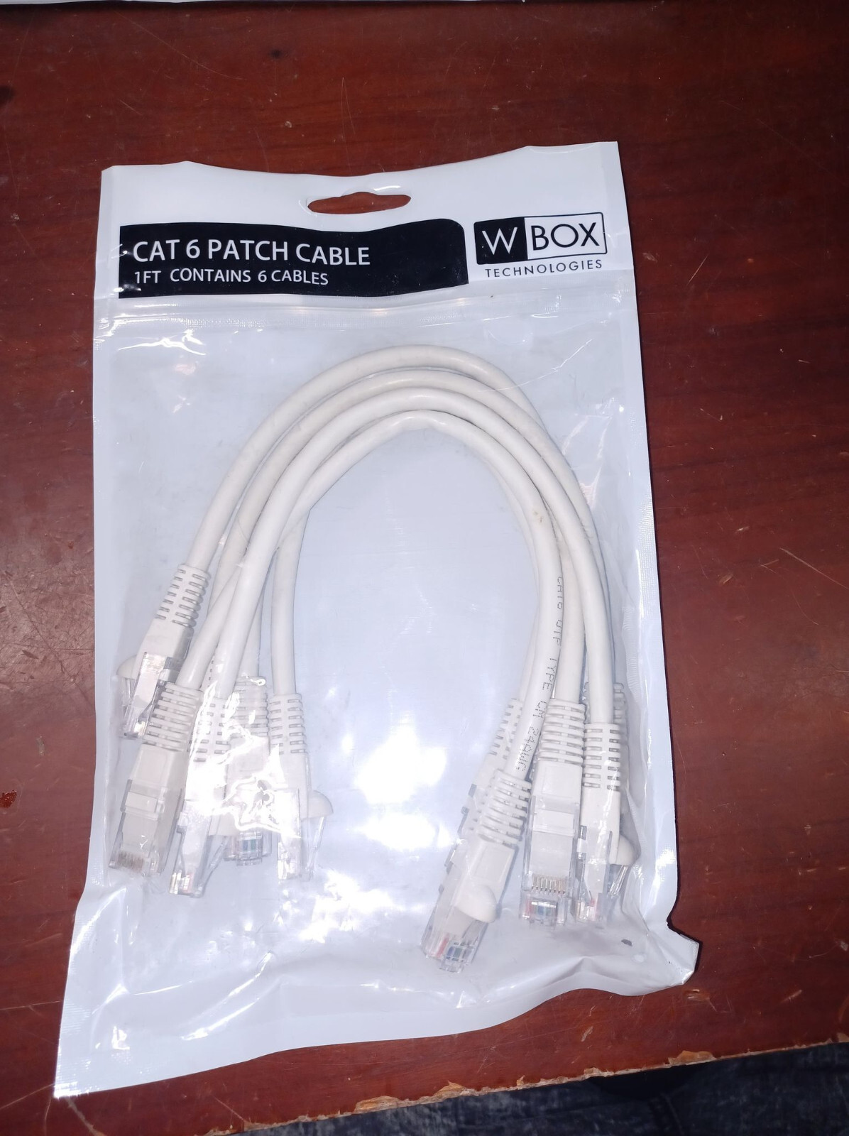 W Box 0E-C6Y16 CAT6 Patch Cable, RJ 45 Male, 1′ (0.3m), 24AWG, Gray, 6-Pack