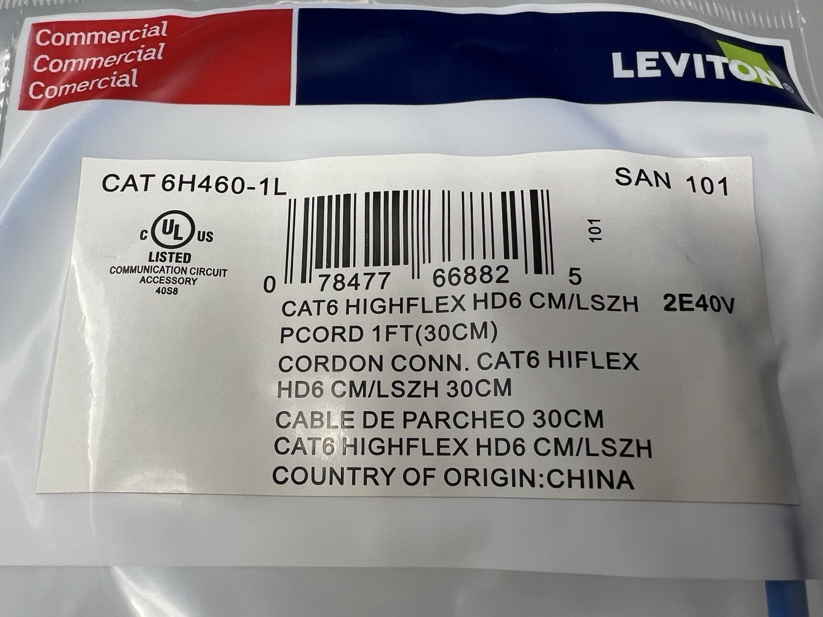 (90x) Leviton CAT 6H460-1L Cat 6 Small Diameter High-Flex Patch Cord, 1ft, Blue