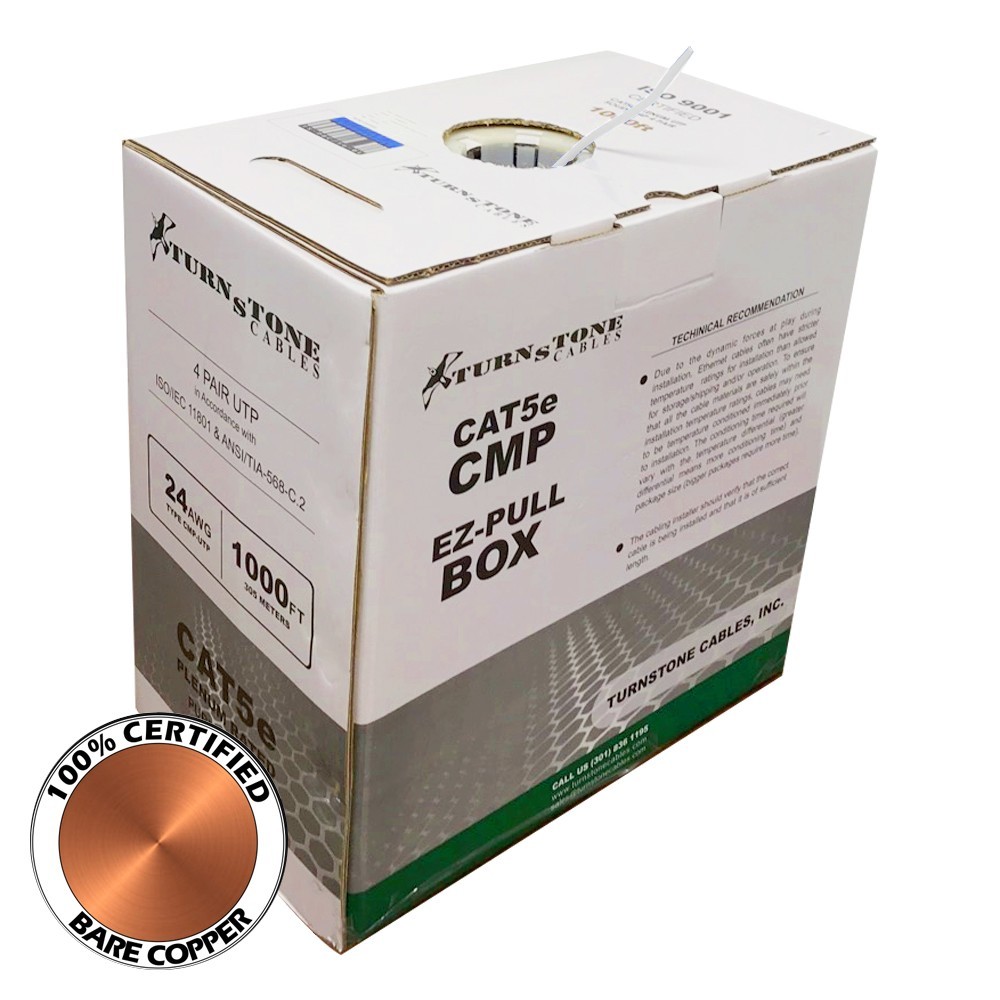 TS CablesCAT5e Plenum 350MHz Cable 1000FT 24 AWG SOLID BARE COPPER WHITE