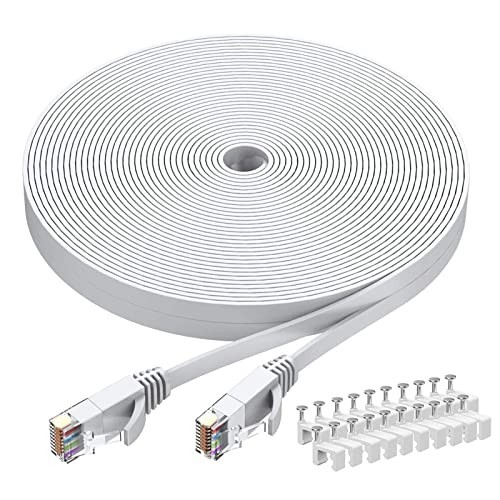 BUSOHE Cat6 Ethernet Cable 30 FT White, Cat-6 Flat RJ45 Computer Internet LAN Ne