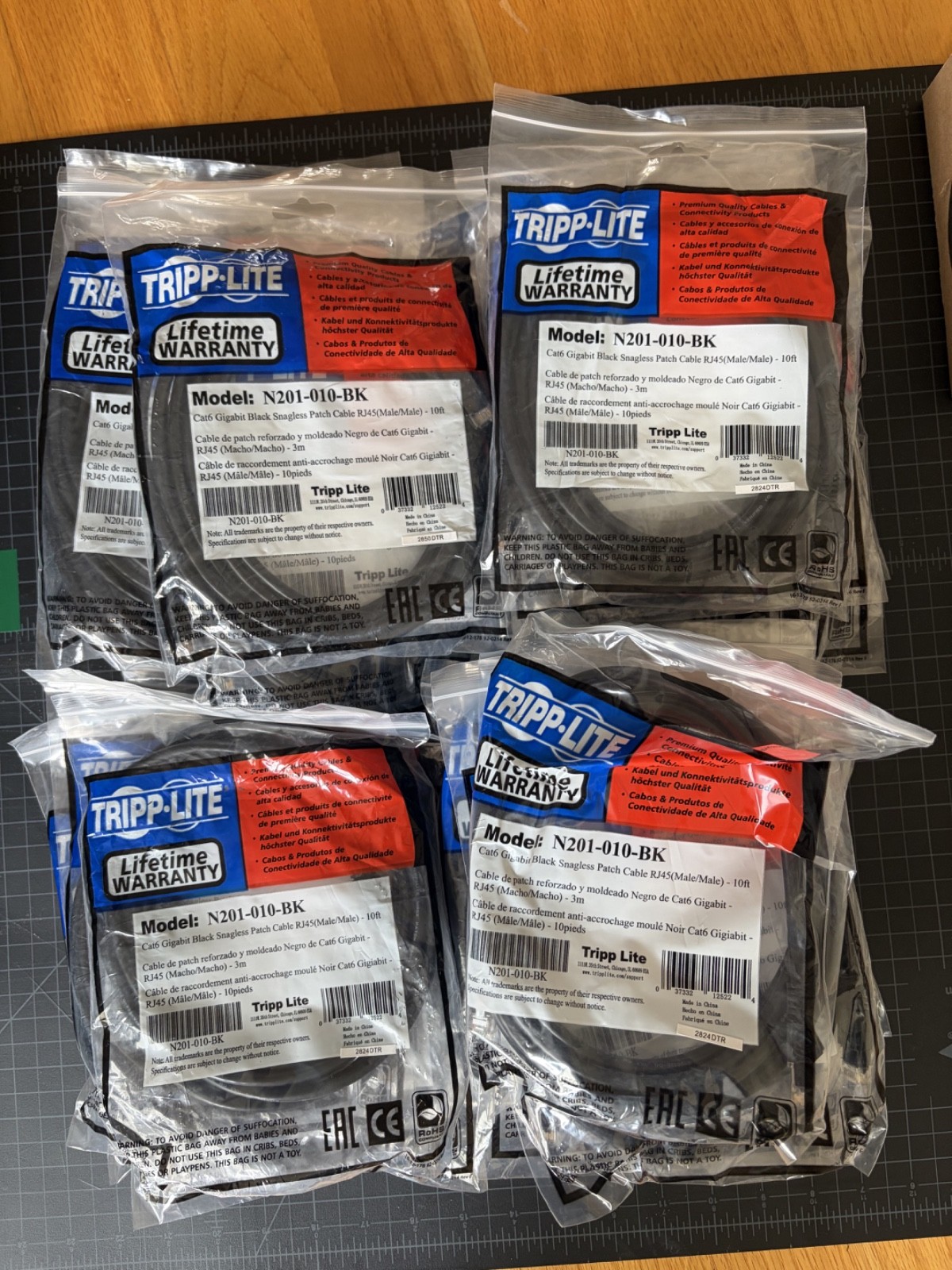 LOT OF 40 – Tripp Lite Cat6 10 FT Gigabit RJ45 Male Snagless Cable Black – New