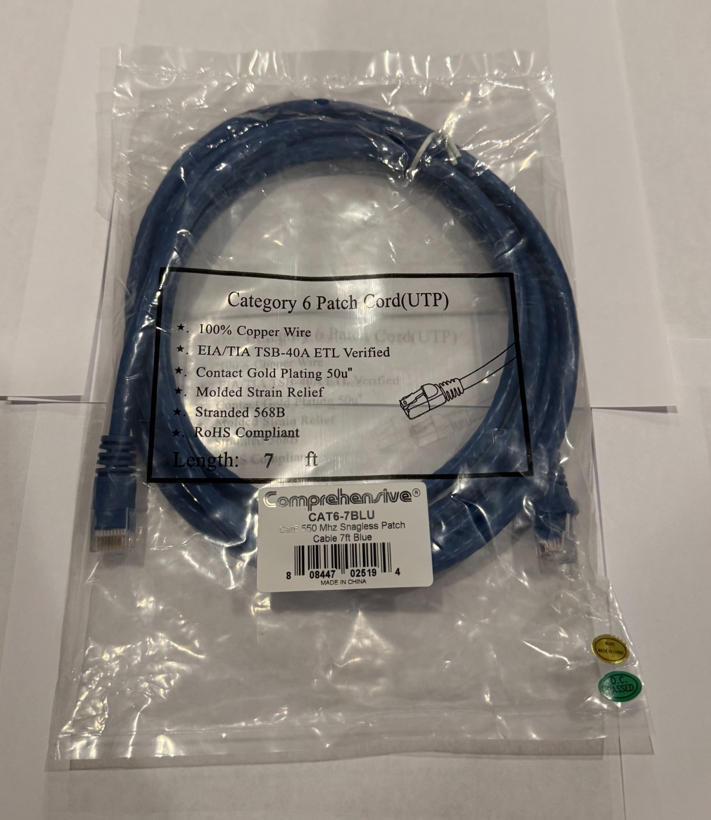 Comprehensive CAT6-7BLU Cat6 7ft Blue Snagless Patch Cable 550MHz UTP Ethernet