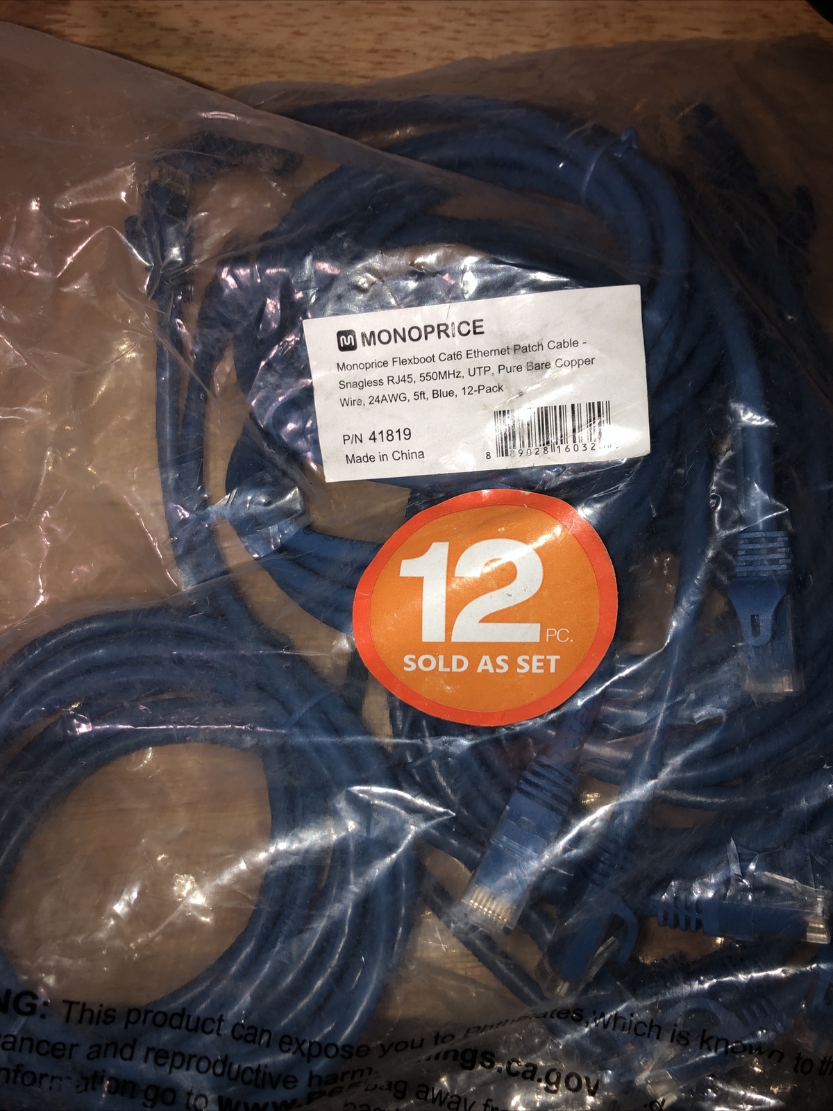 Monoprice Cat6 Ethernet Patch Cable – 5ft – Blue (12-Pack) 550MHz, UTP, 24AWG