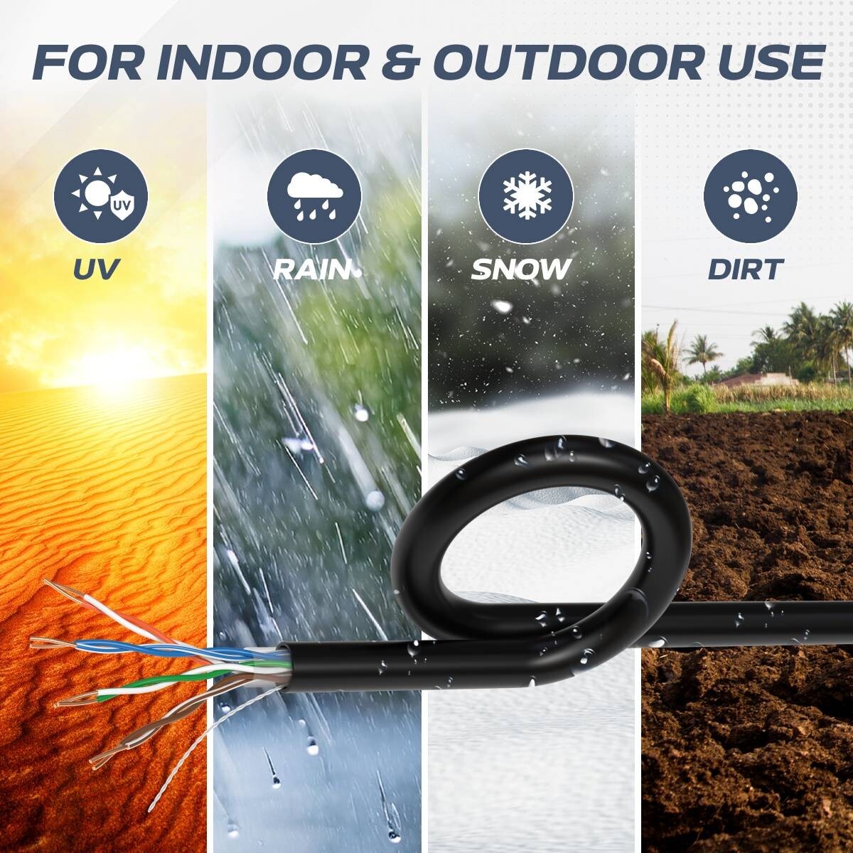 500FT CAT5E OUTDOOR Cable Solid UV Direct Burial UTP Lan Network CAT5 PULL BOX