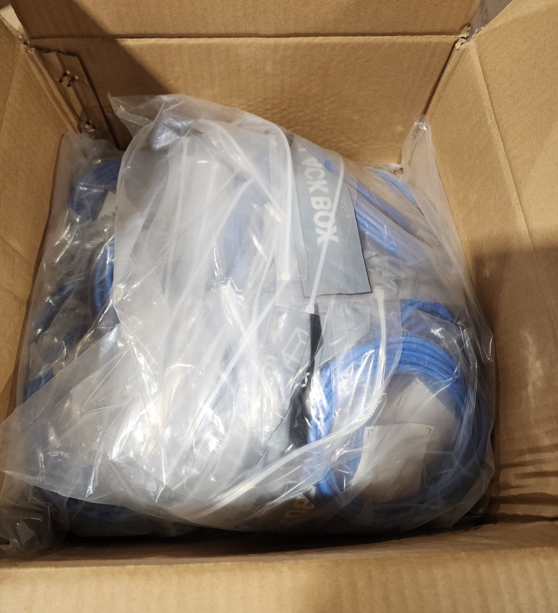 50 Pack 15ft Blue Black Box Slim-Net Cat 6A Patch Cable 28AWG UTP Snagless