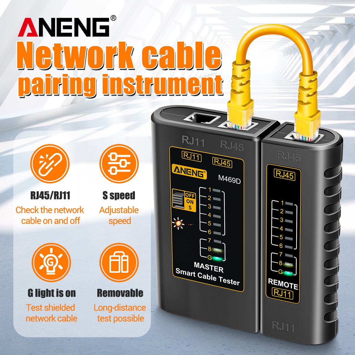 ANENG M469D RJ45 RJ11 Network Cable Tester LAN Telephone Line Detector Tracker