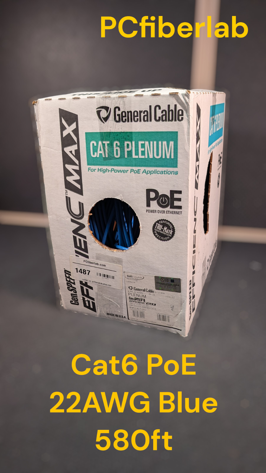 General Cable GenSPEED 6 Efficienc MAX 4/22AWG Cat 6 Plenum PoE Blue 580ft
