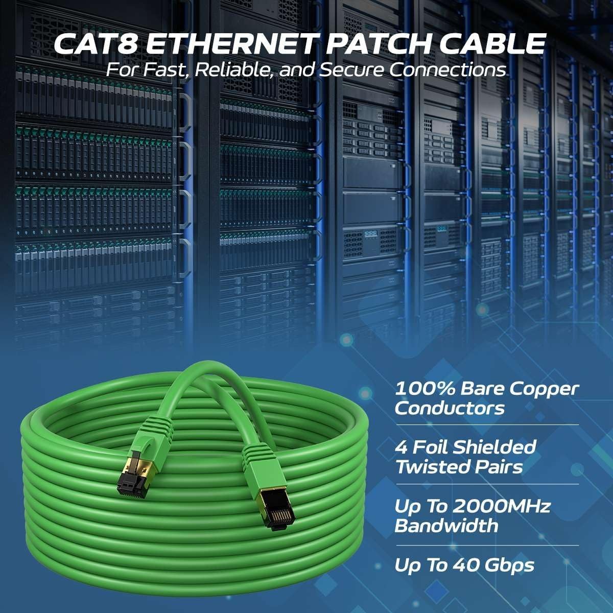 CAT8 SFTP Super Speed Ethernet Patch Cord 2GHz LAN Wire 0.5FT-75 FT Green LOT