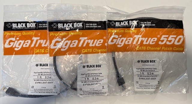 Black Box Giga True 550MHz Cat6 EVNSL647-0001 1ft 24AWG, Stranded, 4-pair 3 Lot