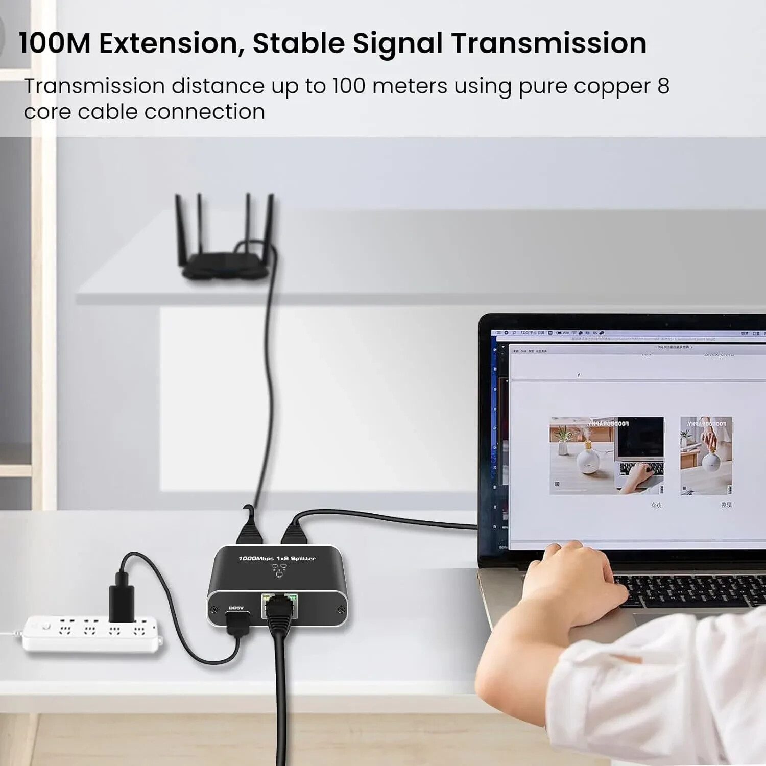 RJ45 Gigabit Ethernet Splitter 1000Mbps LAN Network Internet 1 to 2 Out Adapter
