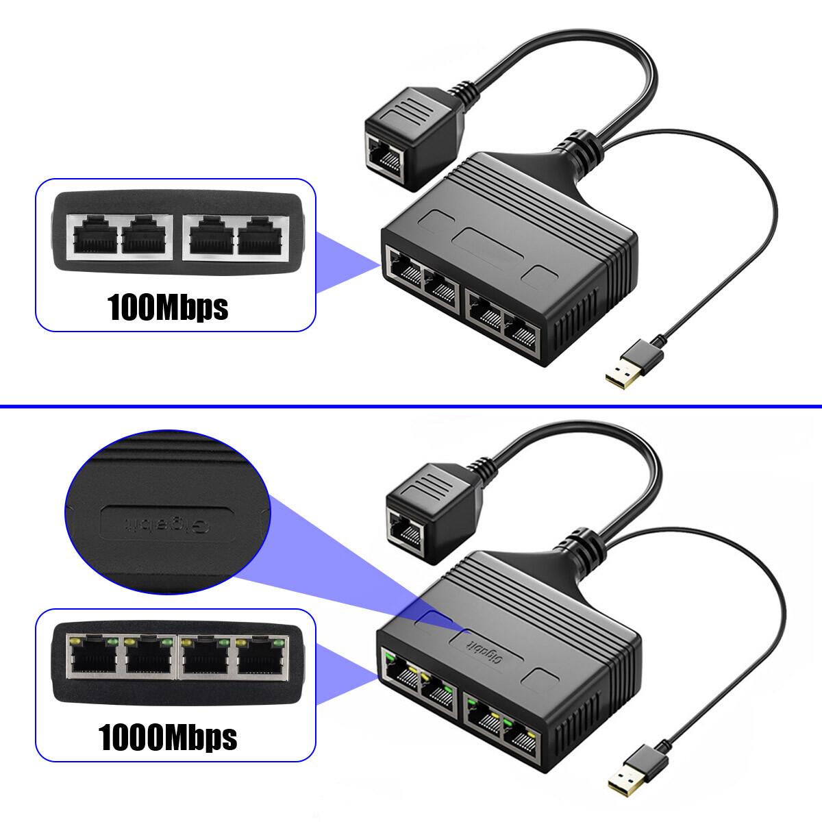 1000Mbps Ethernet Splitter Adapters RJ45 Cable LAN Network Internets 1 IN 4 Out*