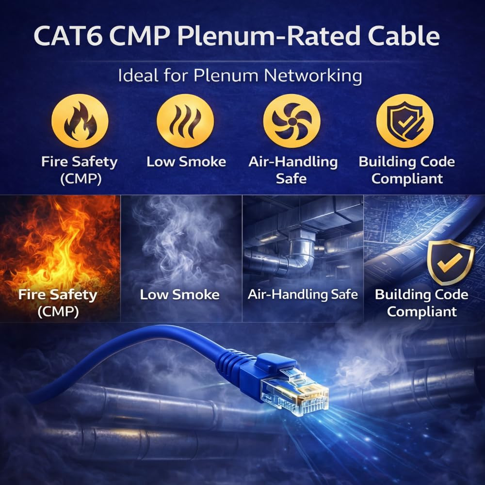 Cat6 Plenum Ethernet Cable 1000Ft (305M) – 23AWG Solid 100% Pure Copper UTP CMP