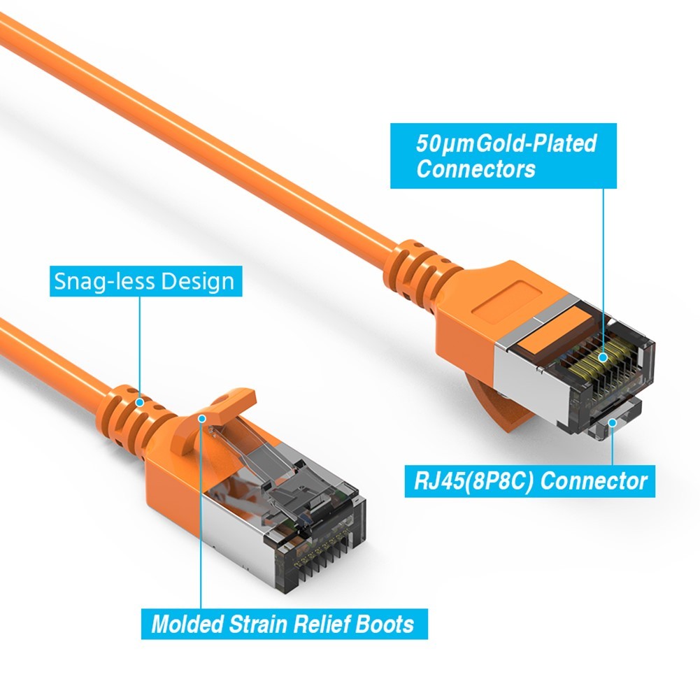 0.5-10FT Cat8 RJ45 Network LAN Ethernet Shielded Patch Cable Slim 30AWG Orange