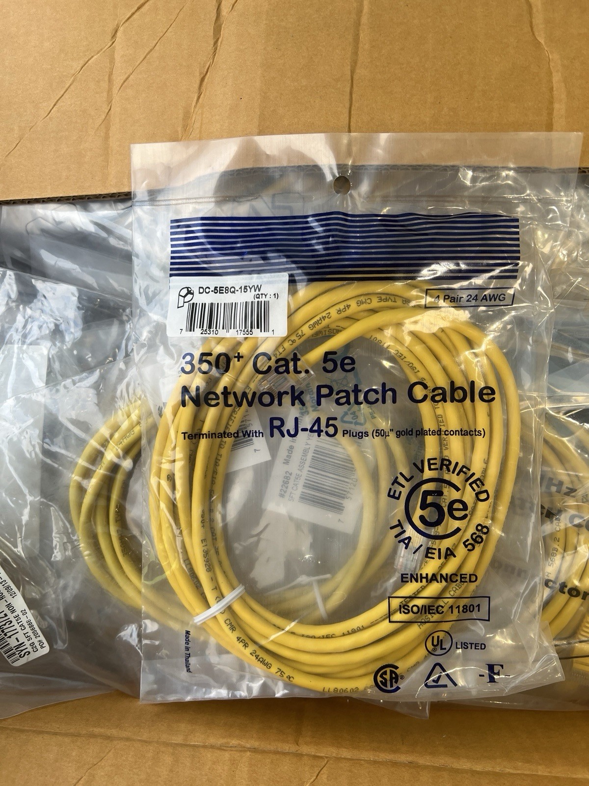 x150 Pack Lot Pan Pacific 15ft Yellow Cat5e 350MHz RJ45 Patch Cable DC-5E8Q-15YW