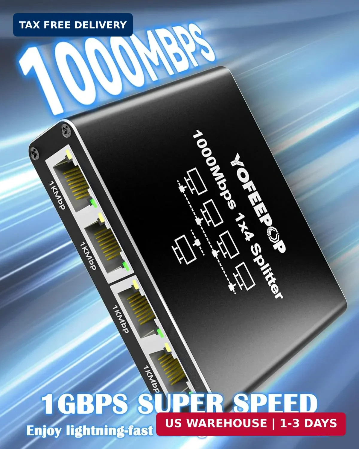 Internet Splitter 1 in 4 Out, Gigabit Ethernet LAN Splitter High Speed | 1000Mbp