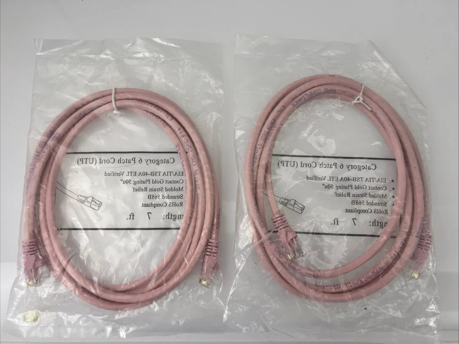 (2)~ PINK ~Category 6 CAT Patch Cord UTP EIA/TIA TSB-40A ETL Verified, 7 Ft RoHS