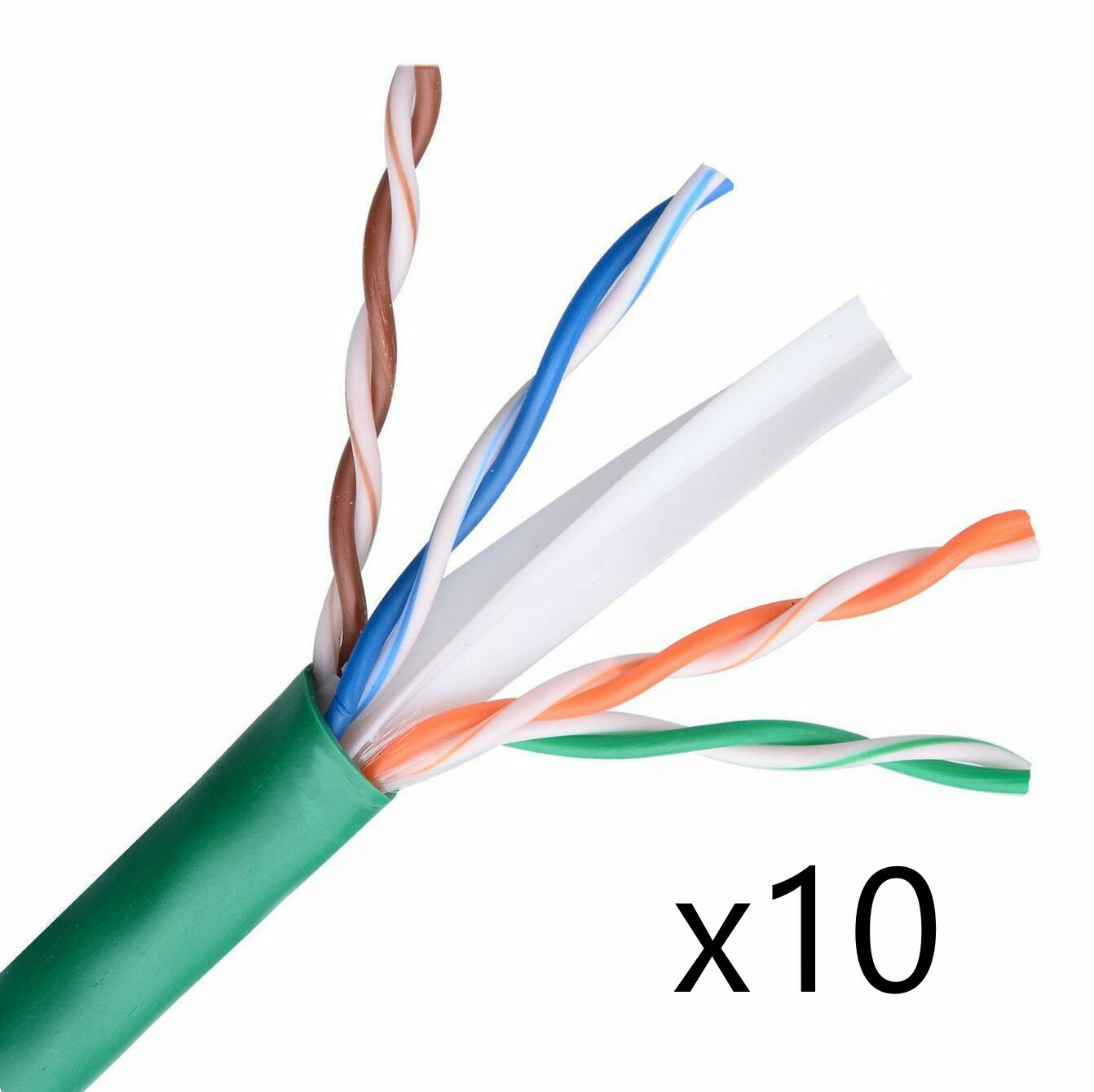 Lot of 10 – CAT6E Ethernet 550MHz CMR Cable Green 1000FT 23 AWG COPPER
