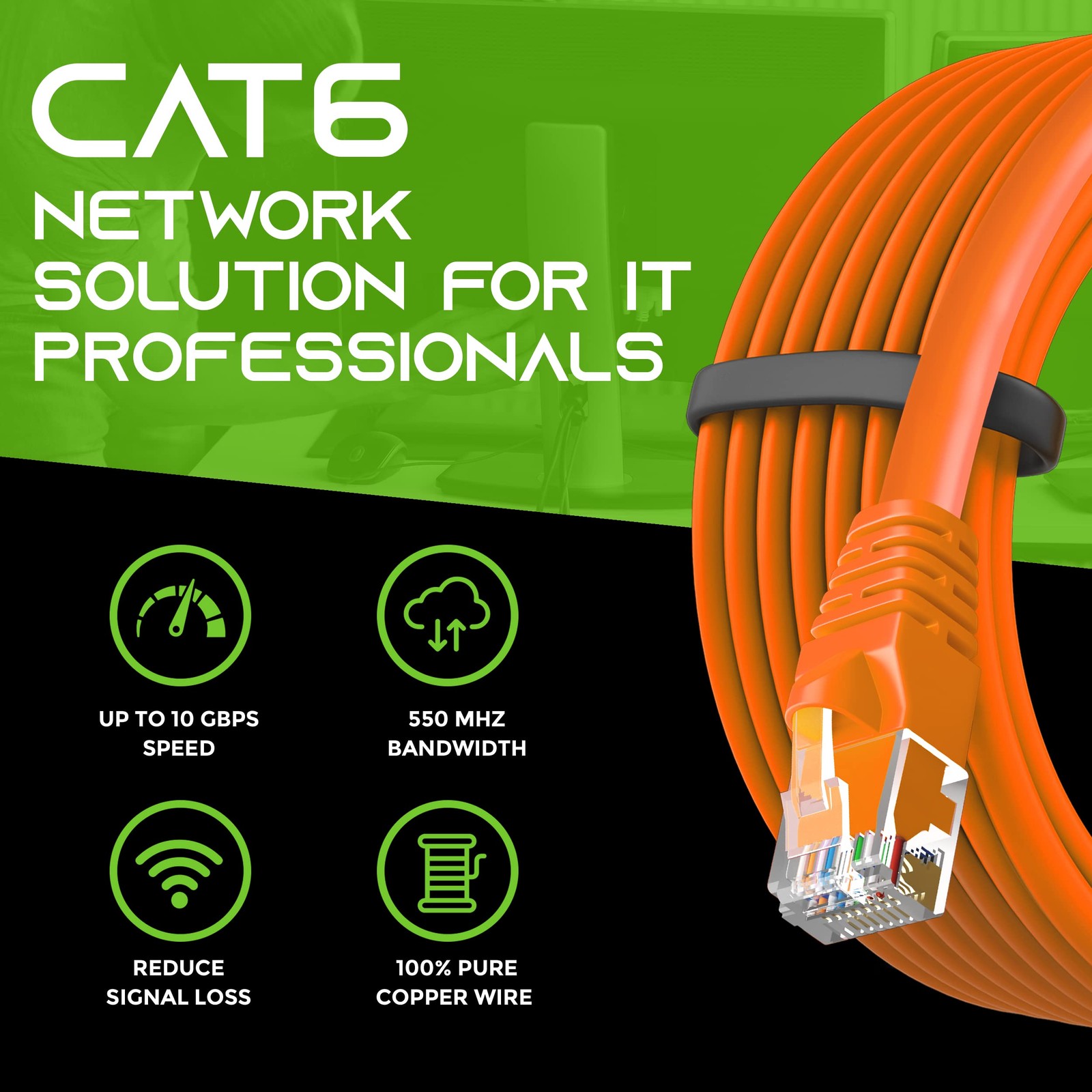 Cat 6 Ethernet Cable 10-Pack 3 Feet Network Patch 10Gbps RJ45 Snagless Orange