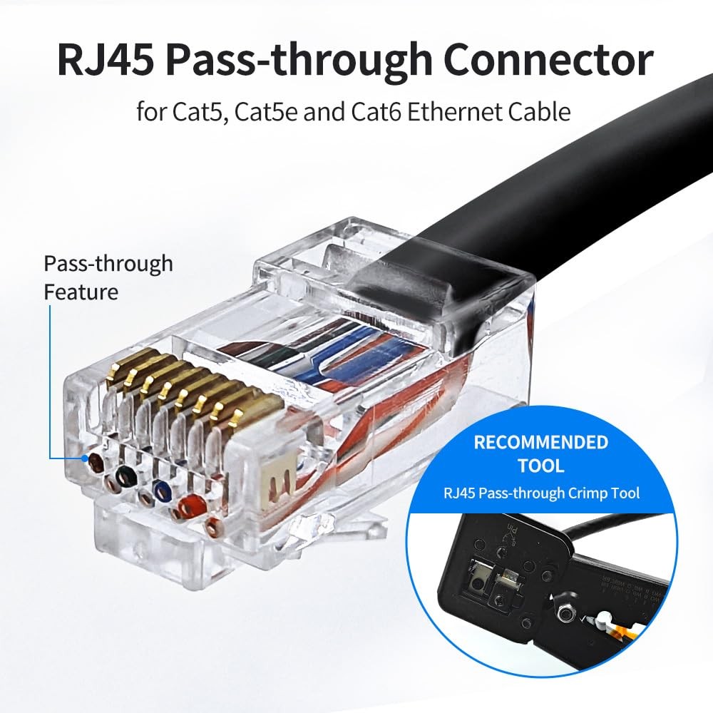 50 Pack Cat 6 Pass Through RJ45 Connector with Strain Relief Boots Unshield M…