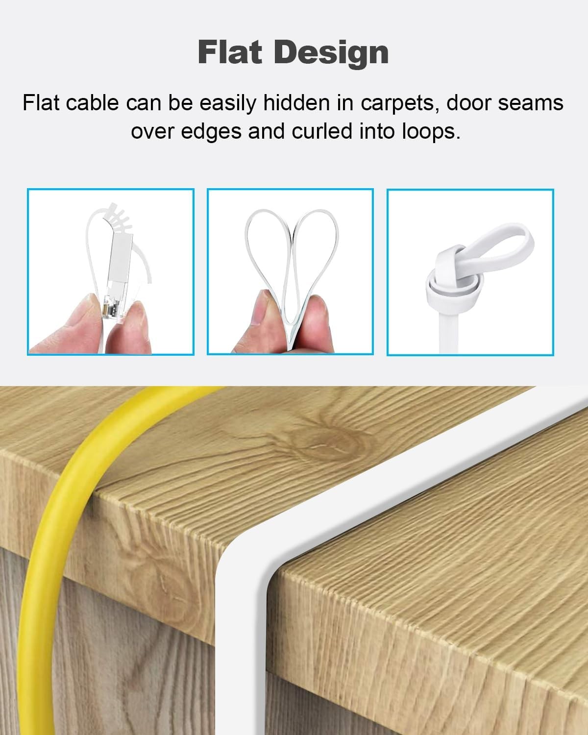 65 FT White CAT 6 Ethernet Cable Gigabit High Speed Flat Snagless RJ45