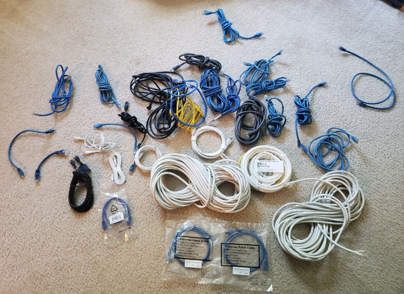 HUGE LOT Of 30+ New and Used Cat5 and Cat6 Ethernet Cables from 0.5 – 35 feet!FS