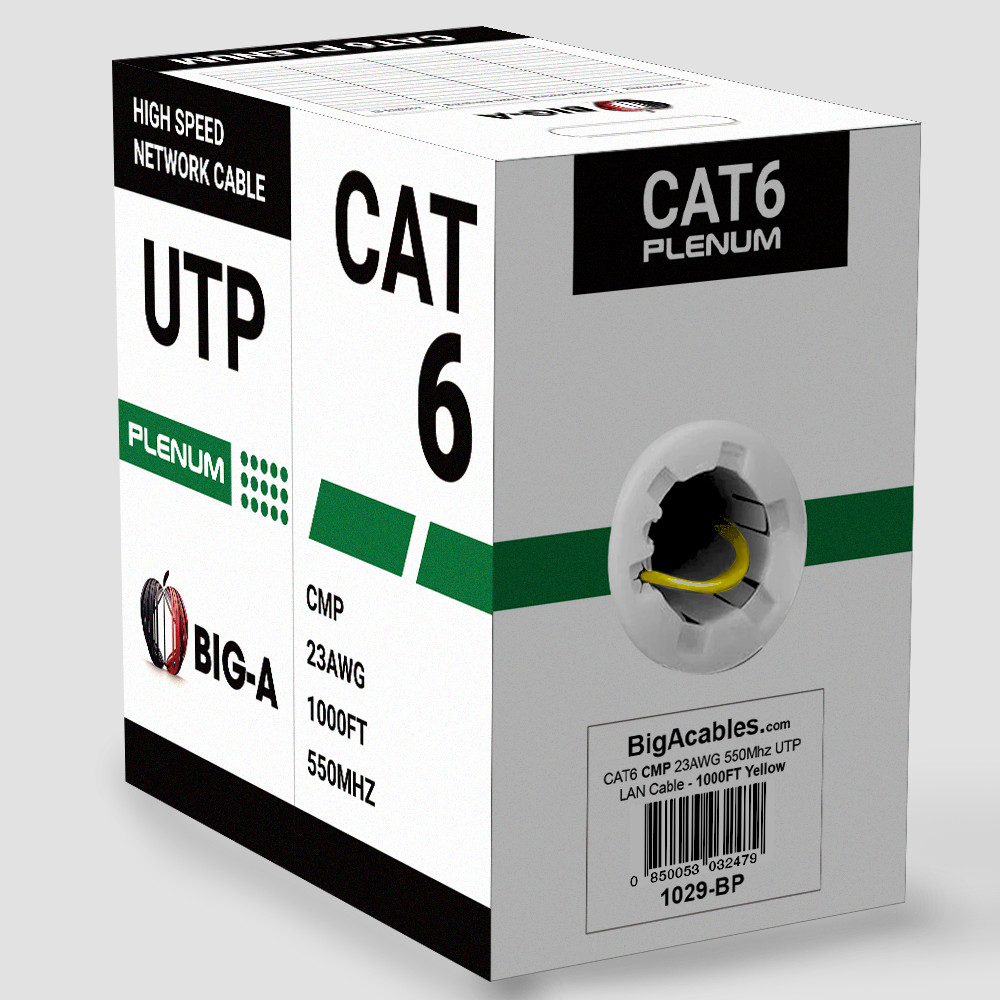 Big A – Cat6 Plenum Cable 1000 Feet CMP Cat 6 Ethernet UTP Network Cord – Yellow