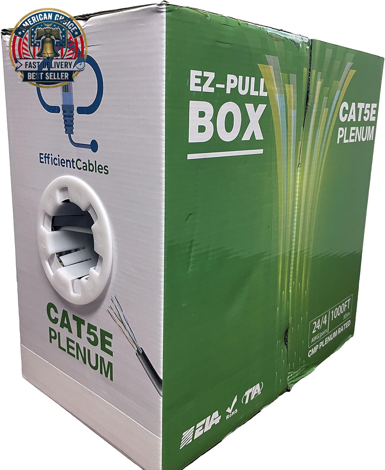 1000Ft Cat5E Plenum CMP 350MHZ Bulk Ethernet Cable