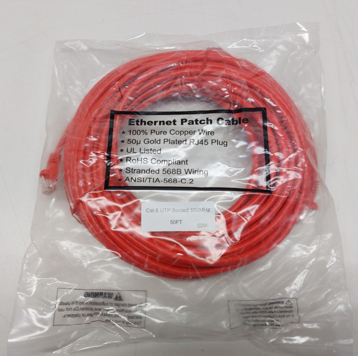 50Ft CAT6 UTP Ethernet Patch Booted Cable Red UL Listed ANSI/TIA-568-C.2 ROHS