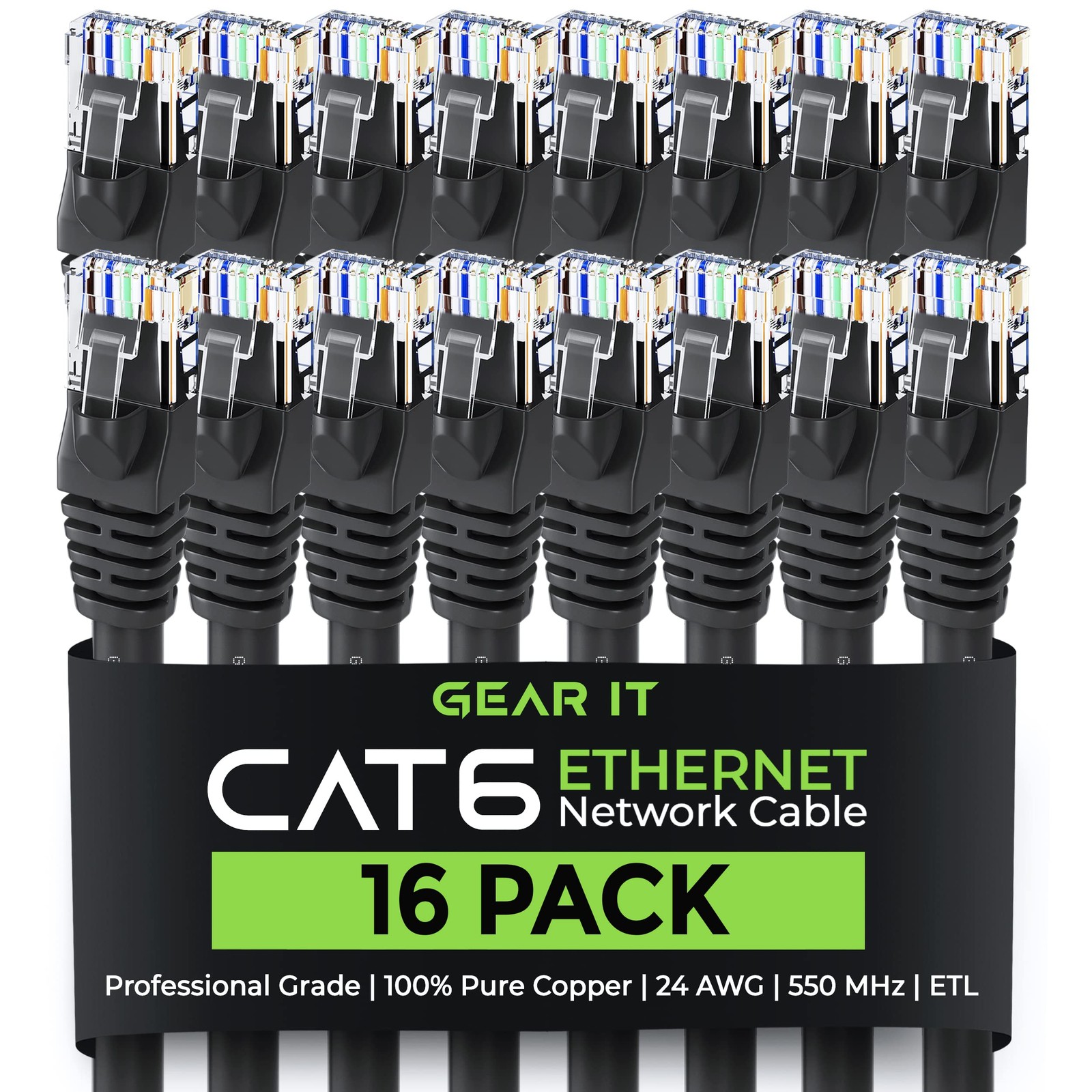 Cat6 Ethernet Patch Cable 1ft Black 16 Pack 10Gbps 24AWG Snagless RJ45 Router PC