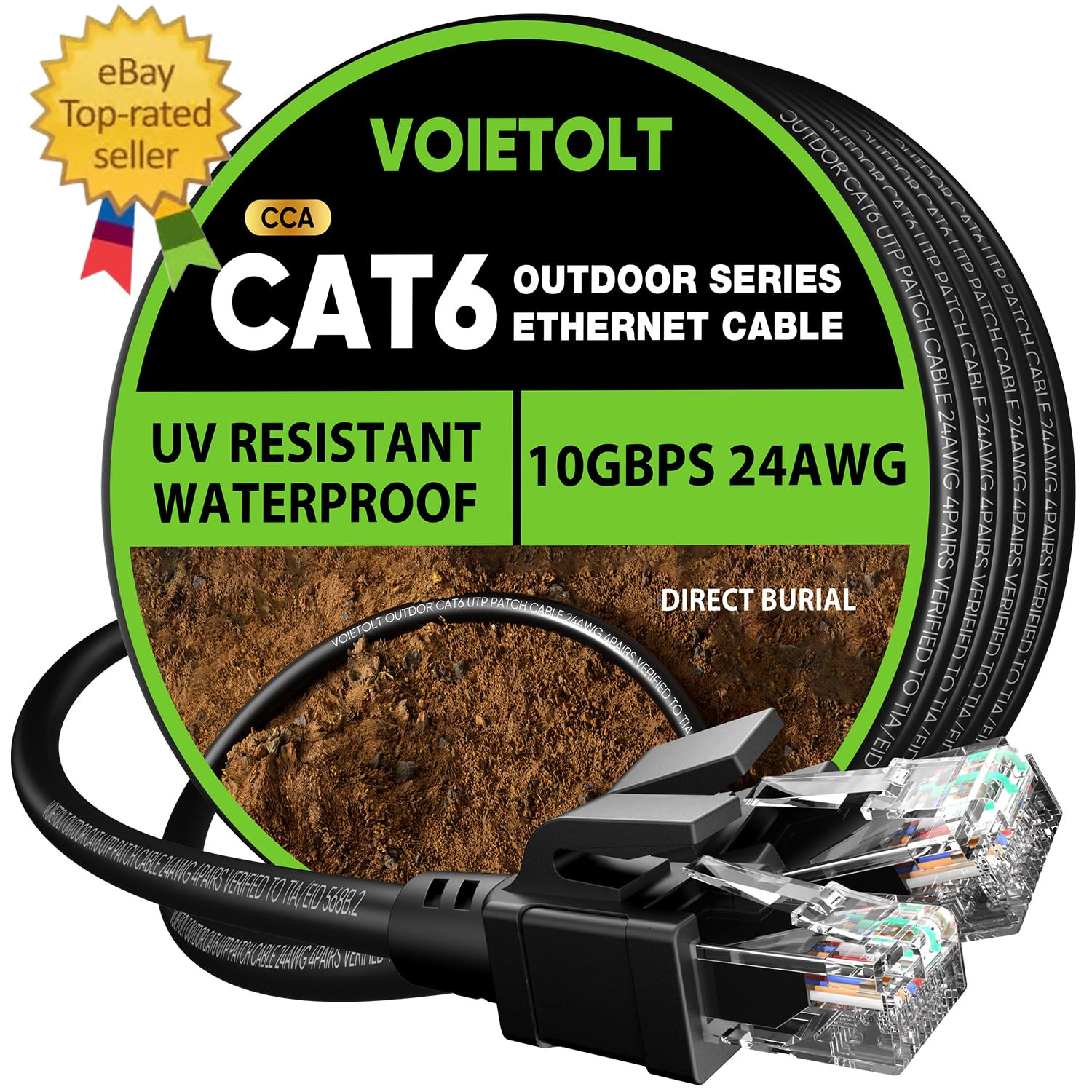 Cat 6 Outdoor Ethernet Cable 125 Ft, 24AWG 10Gbps Cat6 Cable Cord Waterproof Dir