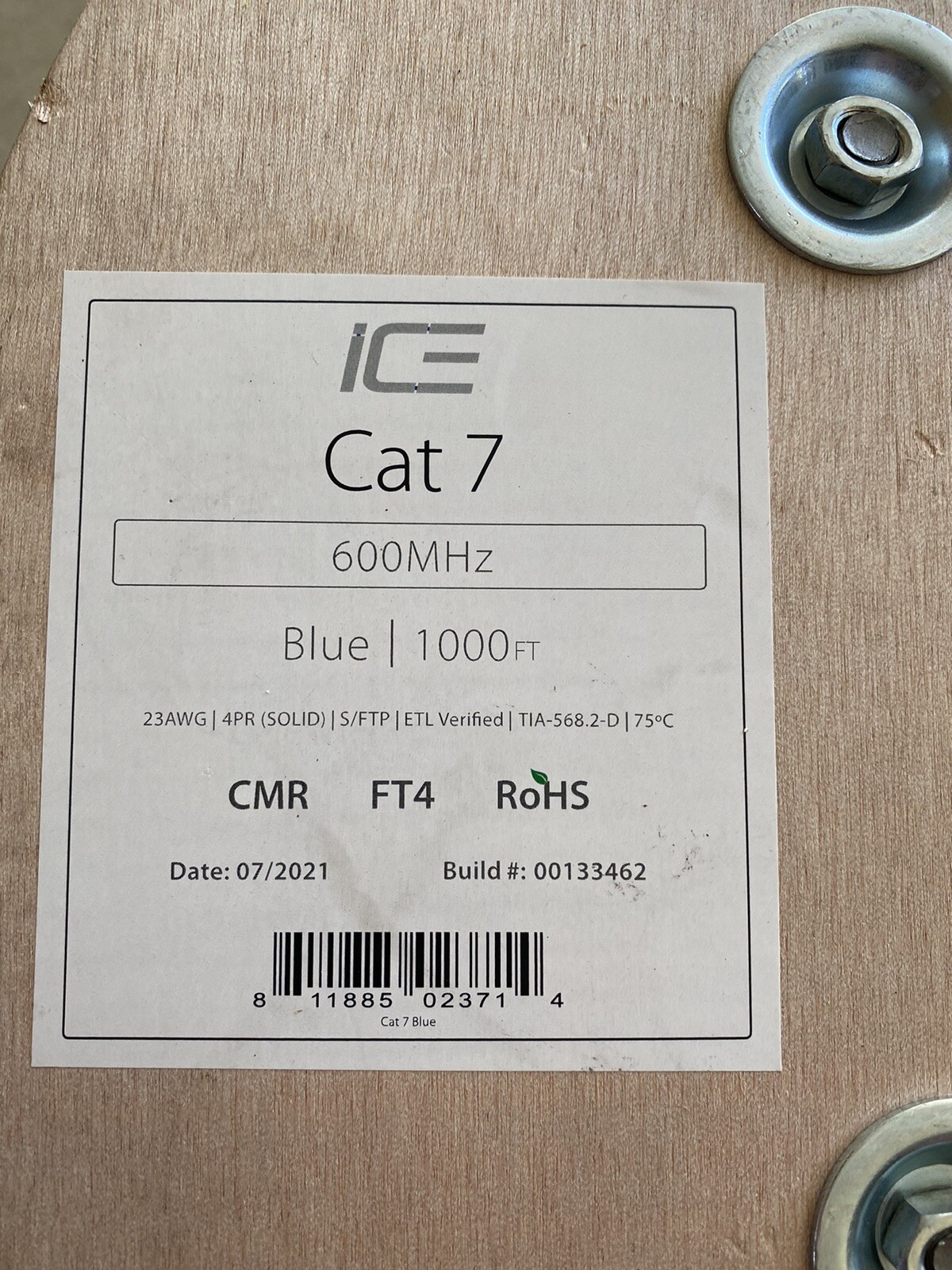 ICE Cat 7 23AWG 600MHz 4PR Blue Shielded w/ Foil Twisted Pairs 1000ft – New