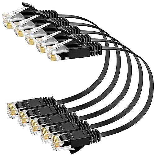 Cat 6 Flat Ethernet Cable 1 Ft/5 Pack, High Speed Slim Short Patch Cables Intern