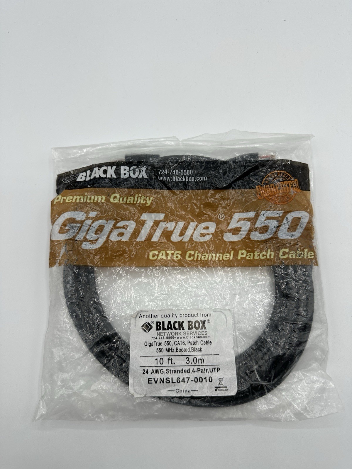 Black Box GigaTrue CAT6 Patch Cable Snagless Black 24AWG 550MHz 10ft / 3m