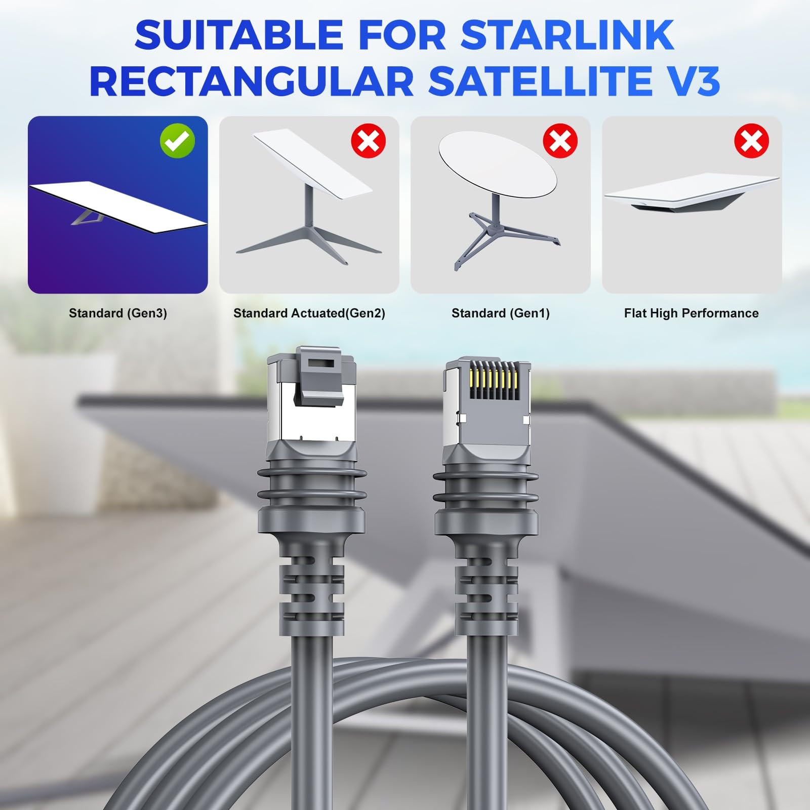 150FT Waterproof Ethernet Cable for Starlink Gen 3 Standard Mini RV Marine Home