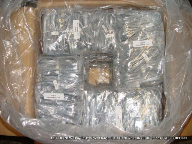 Lot of 20 New Gray RJ12 6P6C Straight Data Cables 7ft 8102-66107 FREE SHIPPING