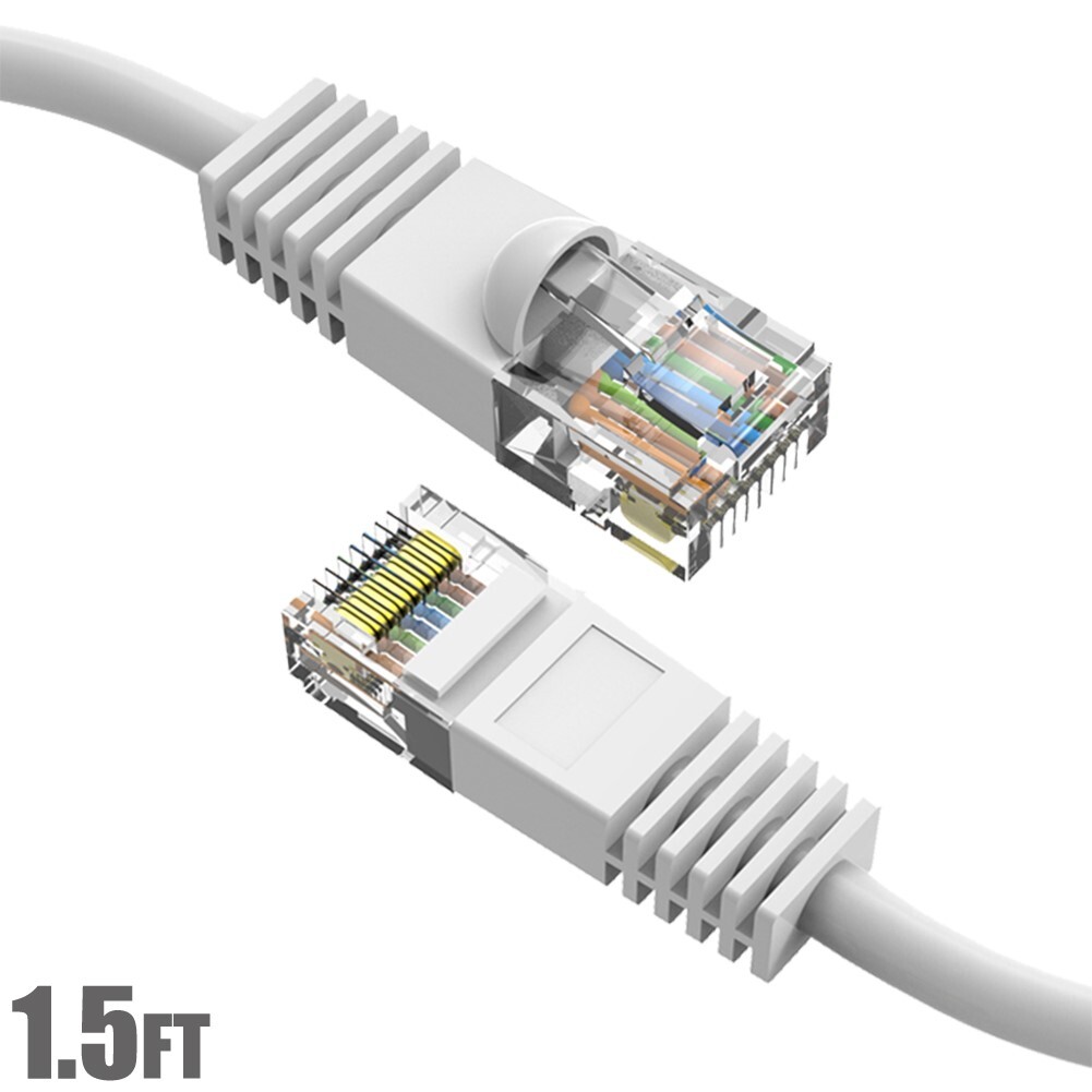 1.5FT Cat5E RJ45 Ethernet LAN Network UTP Snagless Patch Cable Pure Copper White
