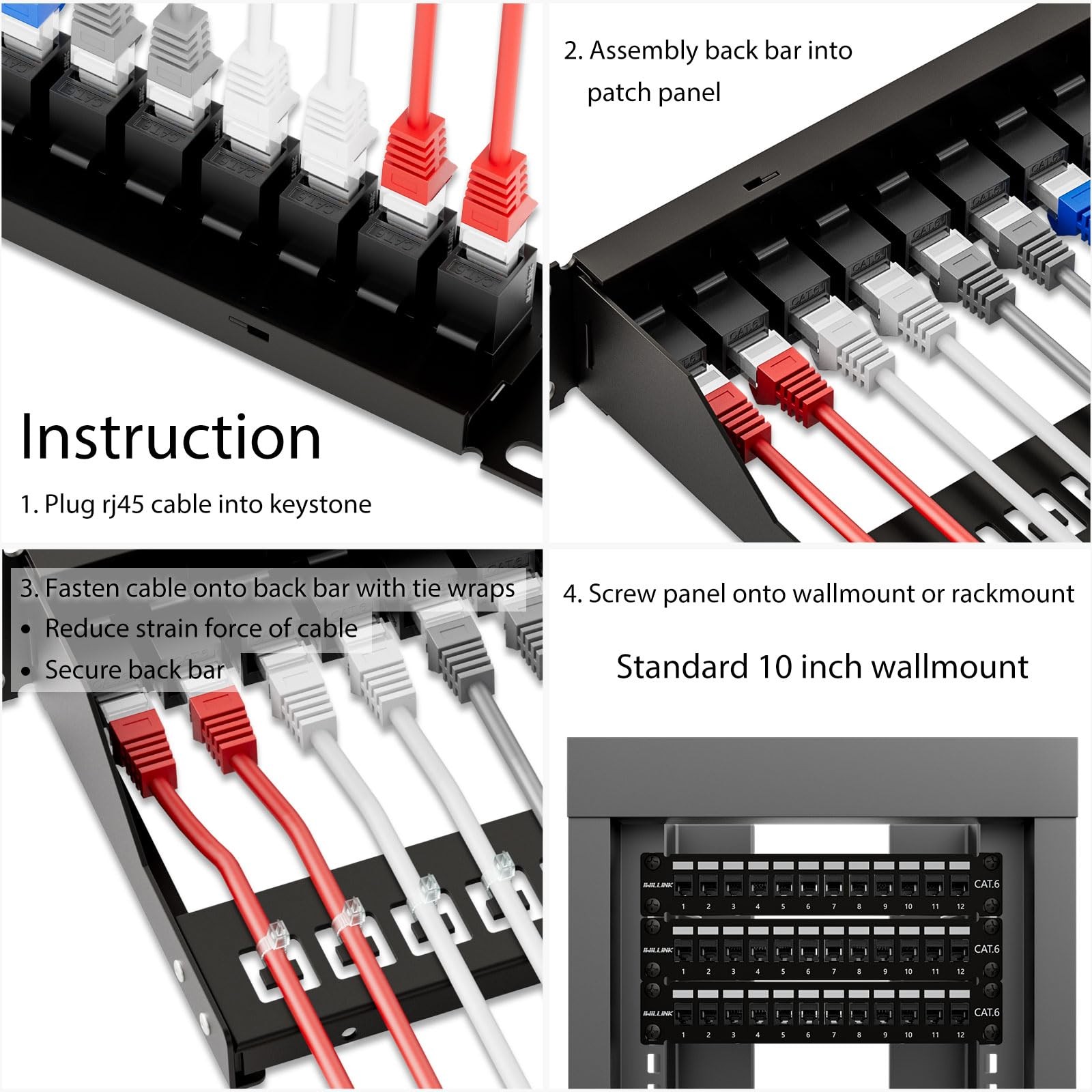 10gbps Patch Panel 12 Port 10inch Through Coupler Rj45 Cat6 Patch Panel With Bac