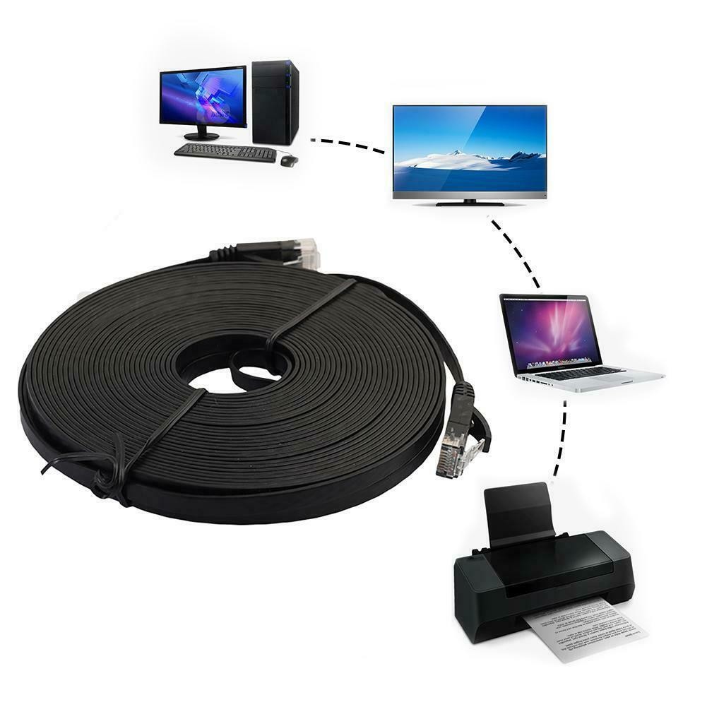 25FT CAT7 CAT 7 Flat Cable Shielded U/FTP LAN RJ45 Internet Router Patch Blue
