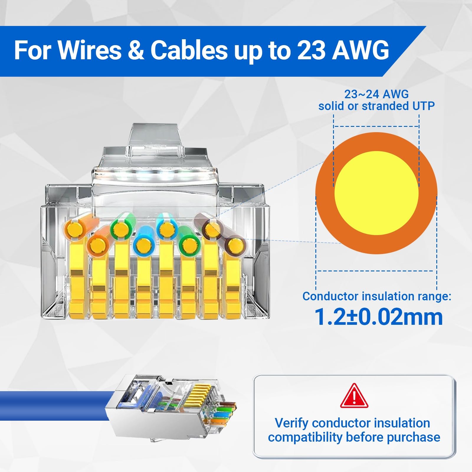 100 PCS Cat6A RJ45 Pass Through Connector 1.20mm Shielded FTP/STP Cable