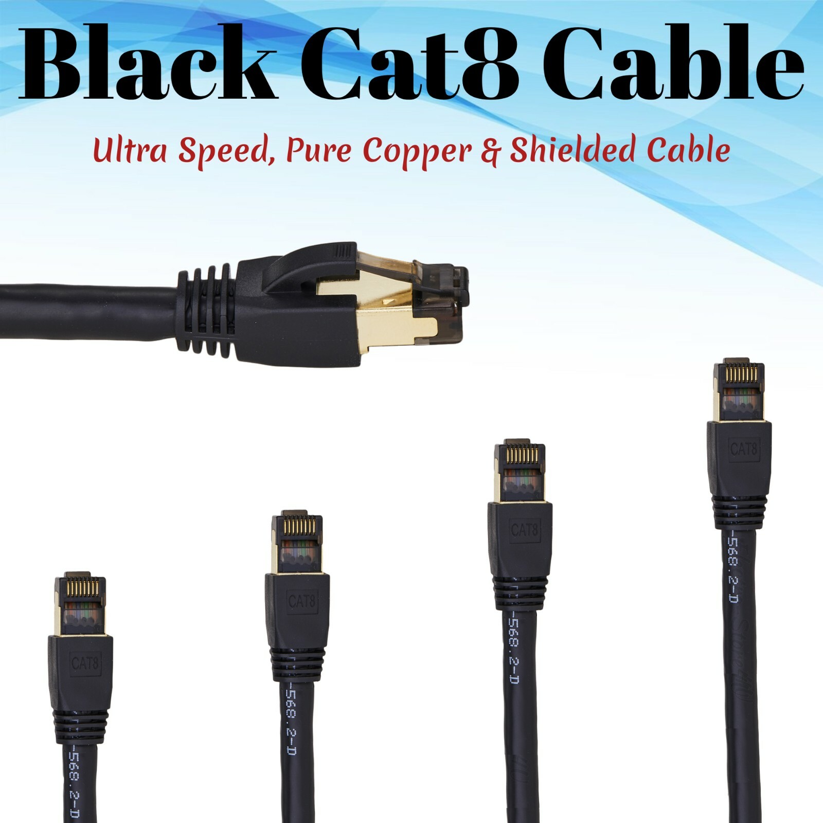 Cat 8 Ethernet Cable Black RJ45 Network UTP Lan Cable Patch Cord S/FTP 26AWG Lot