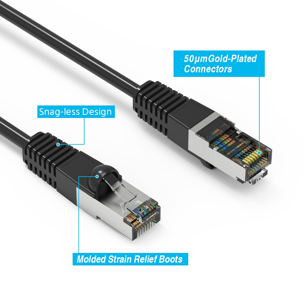 125Ft CAT5E Shielded (FTP) Ethernet Network Booted Cable Black