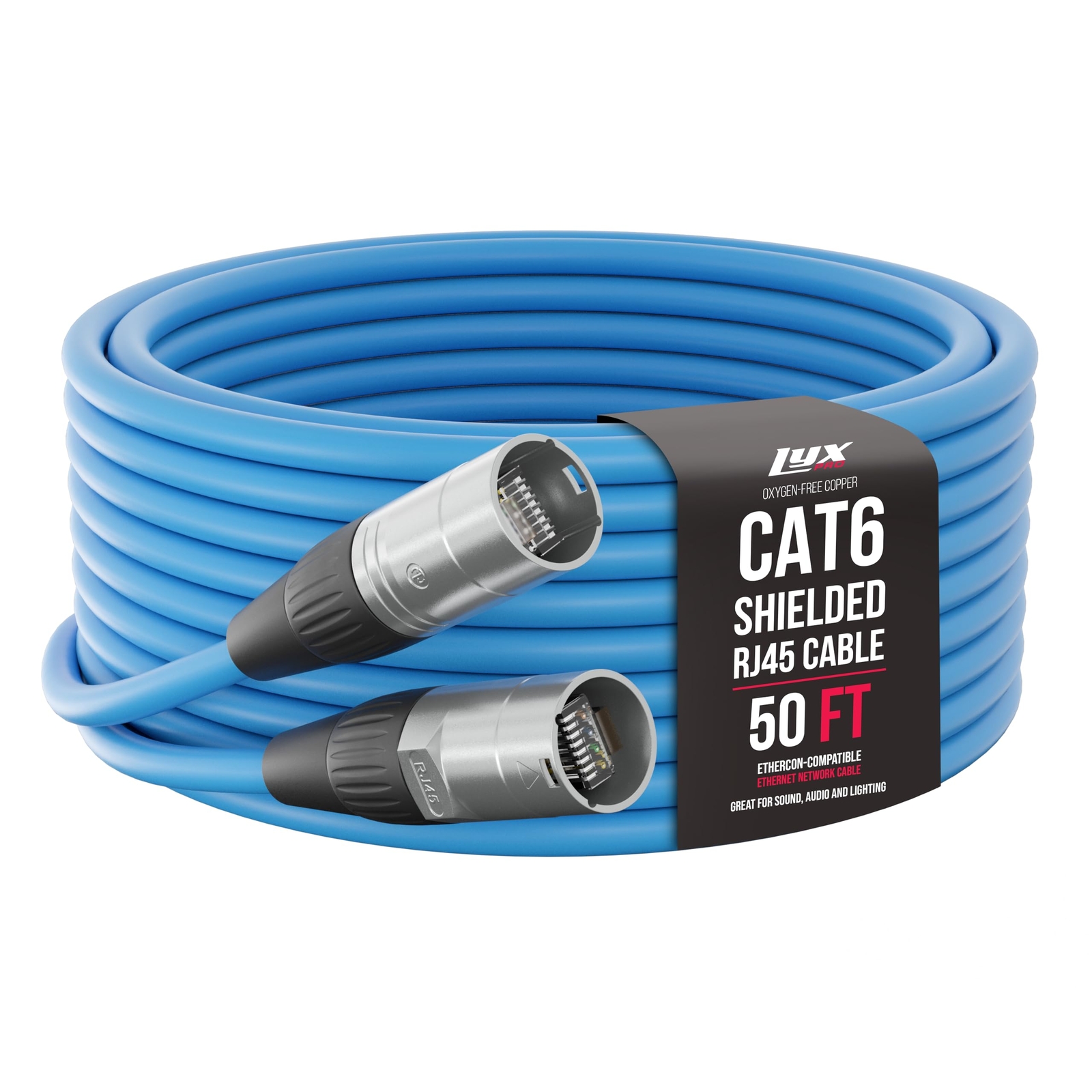 LyxPro CAT6 Shielded Ethercon RJ45 Xlr Cable – Male to Male, 50 feet, Blue